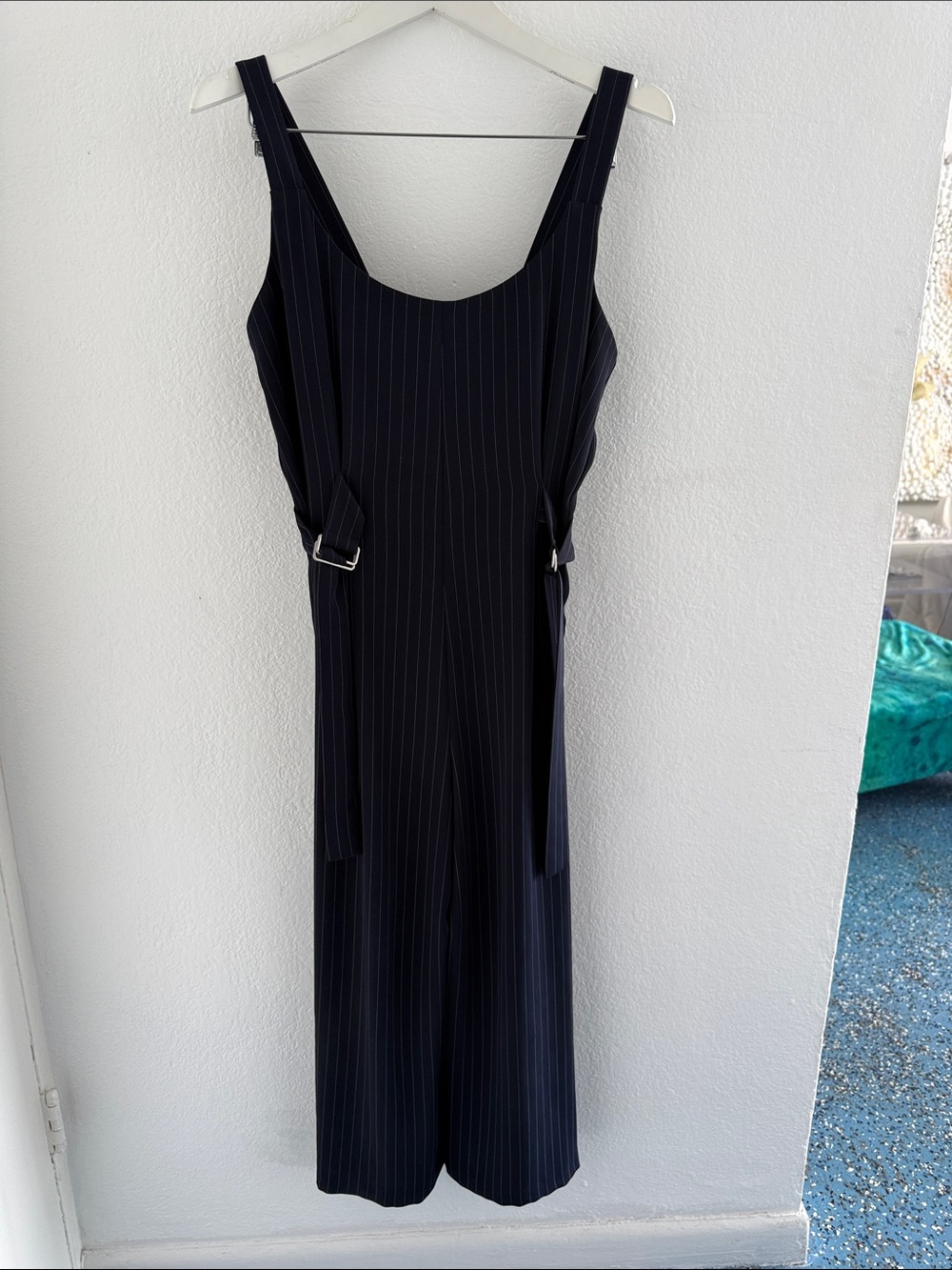 Topshop Women's Navy Pinstripe Wide-Leg Jumpsuit Dress